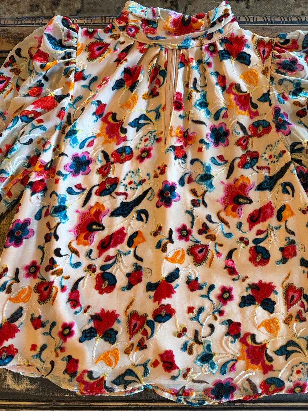 French Connection Cream Floral Velvet Burnout Blouse